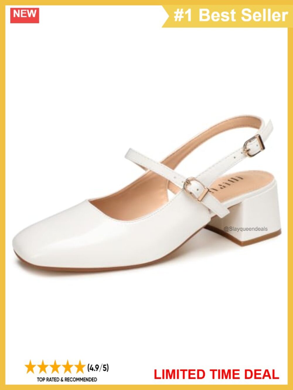 Mary Jane Chunky Low Block Heel Slingback Square Toe Pump Shoes